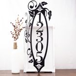 Personalized Vertical Metal House Number Plaque with Vines and Fleur De Lis 1 small