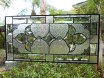 Traditional Stained Glass Window Panel W/ Beveled Stained Glass, Unique Valance / Transom 7 small