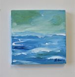 Mini Original Seascape Painting, 4" X 4", Small Square Acrylic Art Canvas, Ocean, Waves, Small Art 1 small