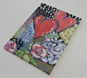 Red Hearts Original Art Canvas, 5" X 7", Flowers And Hearts Acrylic Painting 5 small