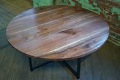 Southern Industrial Design Reclaimed Walnut Wood Round Table With Industrial Steel Legs 3 small