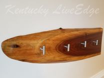 Natural Wood Coat Rack- Live Edges- Walnut Slab- Hat Rack- Key Holder- Stainless Hooks 3 small