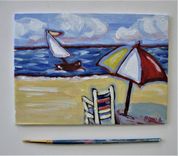 Original Impressionist Sailboat Acrylic Painting, 7" X 5" 1 small