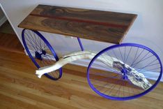 Entry Table Made From Bike Wheels, Tree Branch And Walnut 2 small