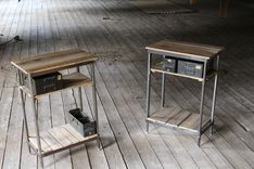 Reclaimed Wood And Steel Night Stands With Vintage Metal Storage Drawers 1 small