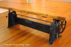 Vintage Industrial Adjustable 1940′S Crank Table 1 small