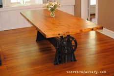 Vintage Industrial Adjustable 1940′S Crank Table 3 small