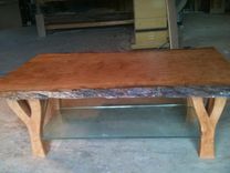 Cherry Slab And Antique Glass Coffee Table 1 small
