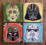 Hand-Painted Ceramic Cheese Plates & Coasters 6 small