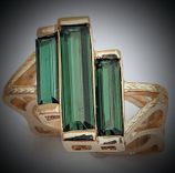  14kt yellow gold Three Stone Tourmaline Ring  3 small