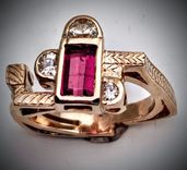 Y14kt Yellow Gold Hot Pink Tourmaline and Diamond Ring 1 small