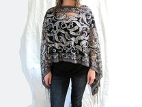 Evening Wrap Hand Beaded Charcoal Grey Paisley 2 small