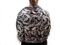 Evening Wrap Hand Beaded Charcoal Grey Paisley 3 small