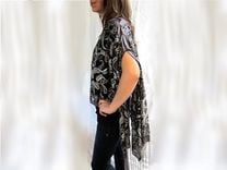 Evening Wrap Hand Beaded Charcoal Grey Paisley 4 small