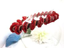 Graduated Beadwoven Necklace Scarlet And Black Spiral 3 small