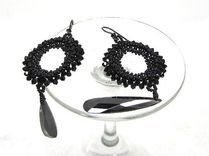 Long Black Beadwork Earrings Prom Elegant Bling 3 small