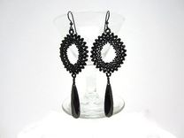 Long Black Beadwork Earrings Prom Elegant Bling 4 small