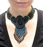 Black Beadwoven Necklace Fringed Choker Peacock 3 small