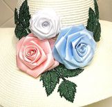 Panama Hat With Ribbon Roses And Bead Leaf Appliques 1 small