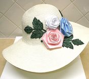Panama Hat With Ribbon Roses And Bead Leaf Appliques 2 small