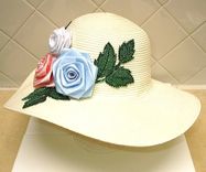 Panama Hat With Ribbon Roses And Bead Leaf Appliques 3 small