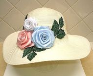 Panama Hat With Ribbon Roses And Bead Leaf Appliques 4 small
