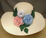 Panama Hat With Ribbon Roses And Bead Leaf Appliques 5 small