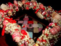 Decorative Faux Pearl, Coral Stick,  Mop Nugget & Polymer Clay Bead Wicker Basket 6 small