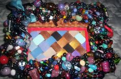Black Glass Faux Pearl, Polymer Clay Beaded Wicker Tray Basket 1 small
