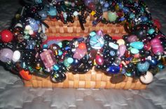 Black Glass Faux Pearl, Polymer Clay Beaded Wicker Tray Basket 3 small