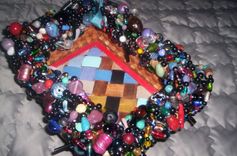 Black Glass Faux Pearl, Polymer Clay Beaded Wicker Tray Basket 4 small