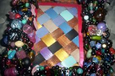 Black Glass Faux Pearl, Polymer Clay Beaded Wicker Tray Basket 5 small
