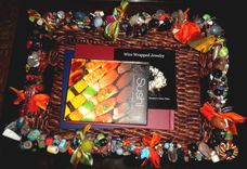 Beaded Wicker Tray Basket W/Large Precious Nuggets, Ribbon 1 small