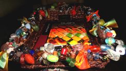 Beaded Wicker Tray Basket W/Large Precious Nuggets, Ribbon 2 small