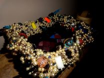 Decorative Faux Pearl, Bambo Stick Beaded Basket 5 small