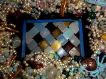 Burnt Polymer Clay Bead Painted Decorative Wicker Tray Basket 2 small