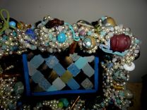 Burnt Polymer Clay Bead Painted Decorative Wicker Tray Basket 3 small