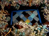 Burnt Polymer Clay Bead Painted Decorative Wicker Tray Basket 4 small