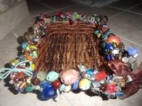 Small Beaded Wicker Tray With Brown Ribbon 4 small