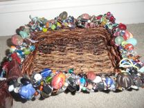 Small Beaded Wicker Tray With Brown Ribbon 5 small