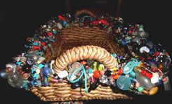 Large Beaded Tray Basket With Handmade Glass Beads Blue Suede Cording 5 small