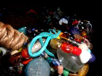 Large Beaded Tray Basket With Handmade Glass Beads Blue Suede Cording 6 small