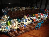 Beaded Wicker Tray Basket With Leather Handles 2 small