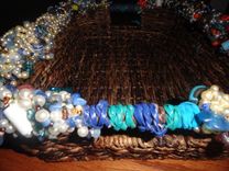 Beaded Wicker Tray Basket With Leather Handles 3 small
