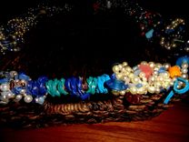 Beaded Wicker Tray Basket With Leather Handles 4 small