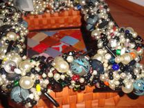 Faux And Glass Bead Wicker Basket 3 small