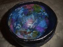 Black Leather Rim Round Paper Mache Bowl 1 small