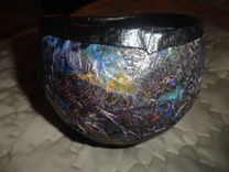 Black Leather Rim Round Paper Mache Bowl 2 small