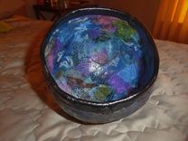 Black Leather Rim Round Paper Mache Bowl 4 small