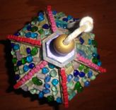 Eraser Head Bird House W/Sea Glass & Glass Marbles 2 small